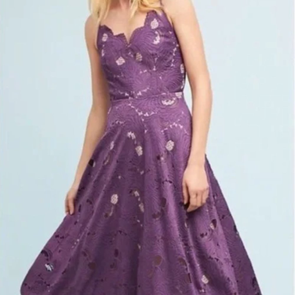 Anthropologie Moulinette Soeurs Women’s Size 2 Purple Lace A-line MIDI Dress